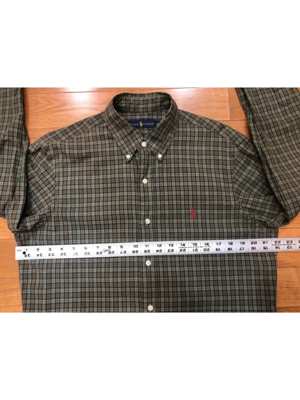 Ralph Lauren Men's Cotton Green Plaid Long-Sleeve Button Down Shirt Sz M Preppy - Picture 7 of 10